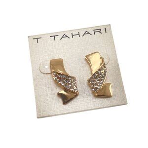 T Tahari Gold-Tone Crystal-Accented Swirl Stud Earrings